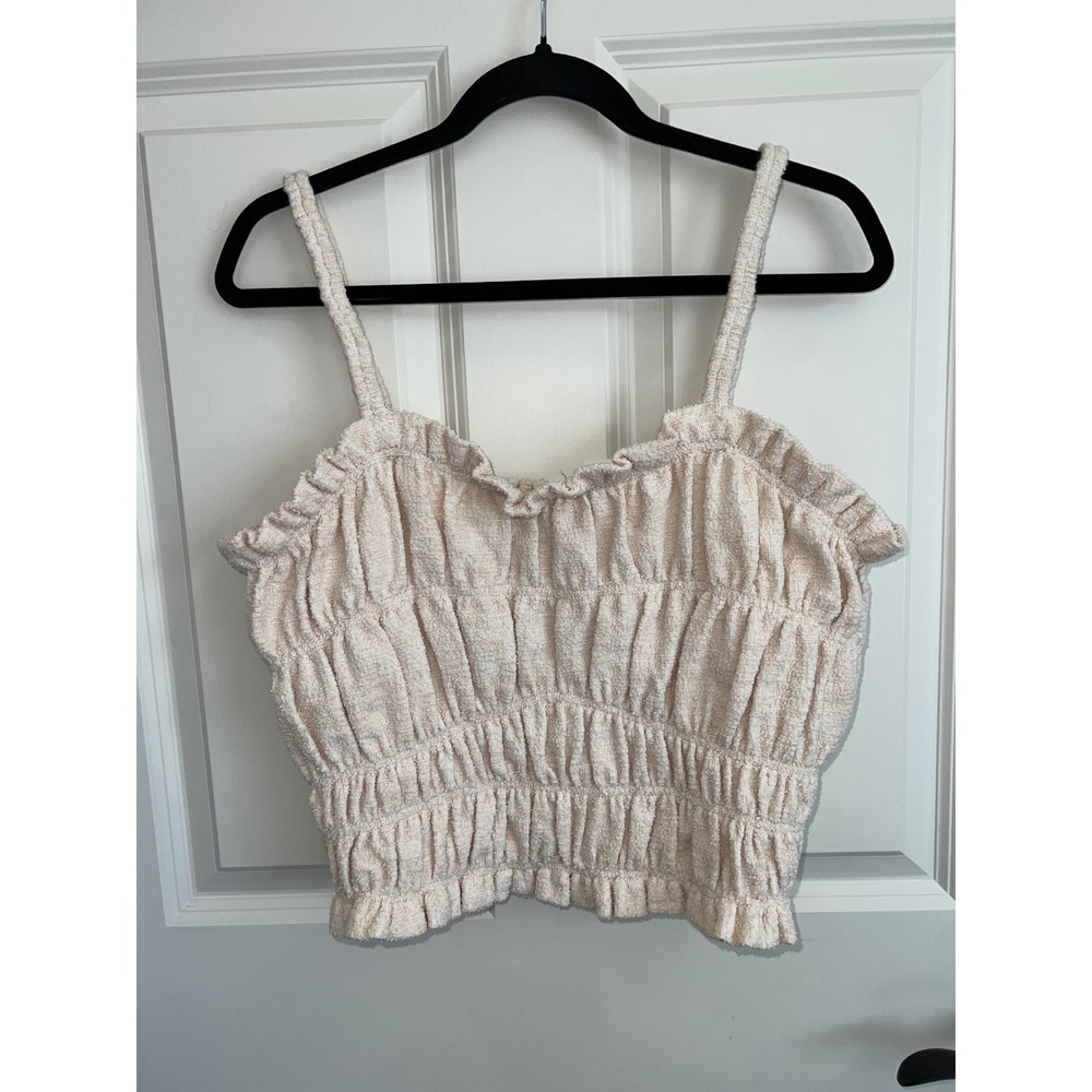 NWT Current Air Smocked Terry Cloth Cropped Tank Top Ivory Size Large